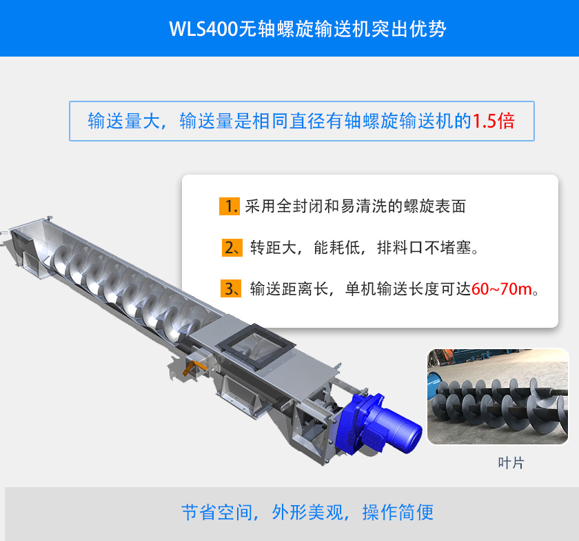 WLS400無(wú)軸螺旋輸送機(jī)突出優(yōu)勢(shì)